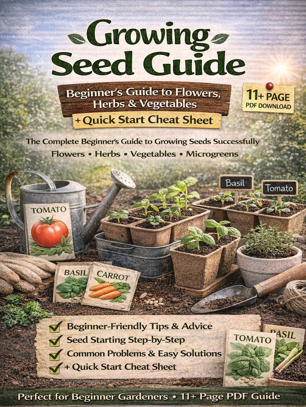 Growing Seed Guide - Beginner’s Guide to Flowers, Herbs & Vegetables + Quick Start Cheat Sheet