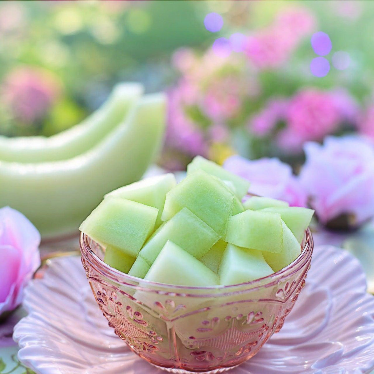 Honey Dew Green Flesh melon with fresh pale green melon cubes