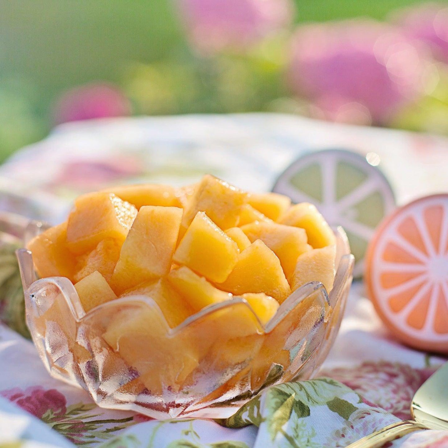 Imperial 45 cantaloupe cut into fresh orange melon pieces