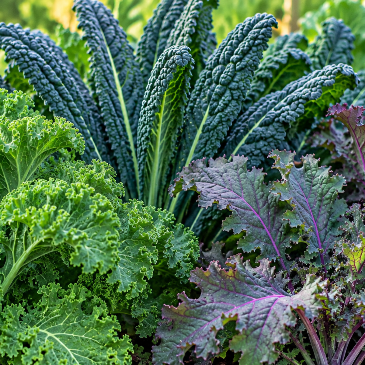 Kale Garden Blend with Curly, Lacinato Dinosaur, and Red Russian kale growing together