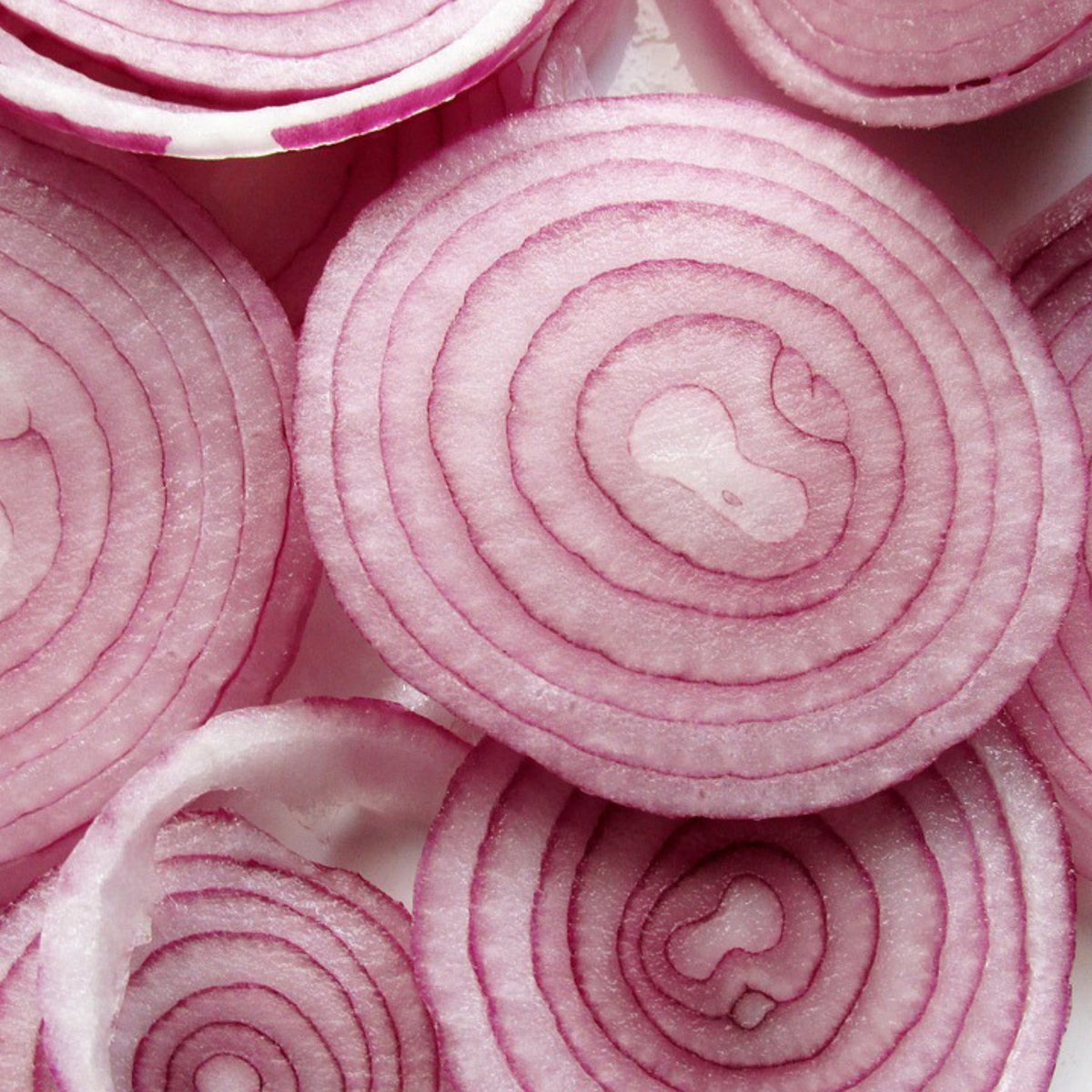 Sliced Red Burgundy onions showing purple-red skin and white interior